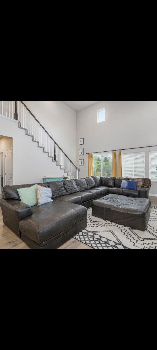 Large Brown Leather Couch With Ottoman