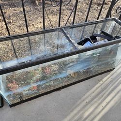 2 Large Fish Tanks With Pebble And Bag Full Of New Air Pumps Stones And Decoration.