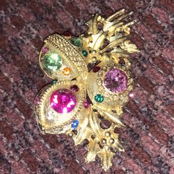 Vintage Holiday Ornament Pin with Rhinestones 