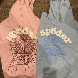 Blue And Pink Sp5der Hoodies 