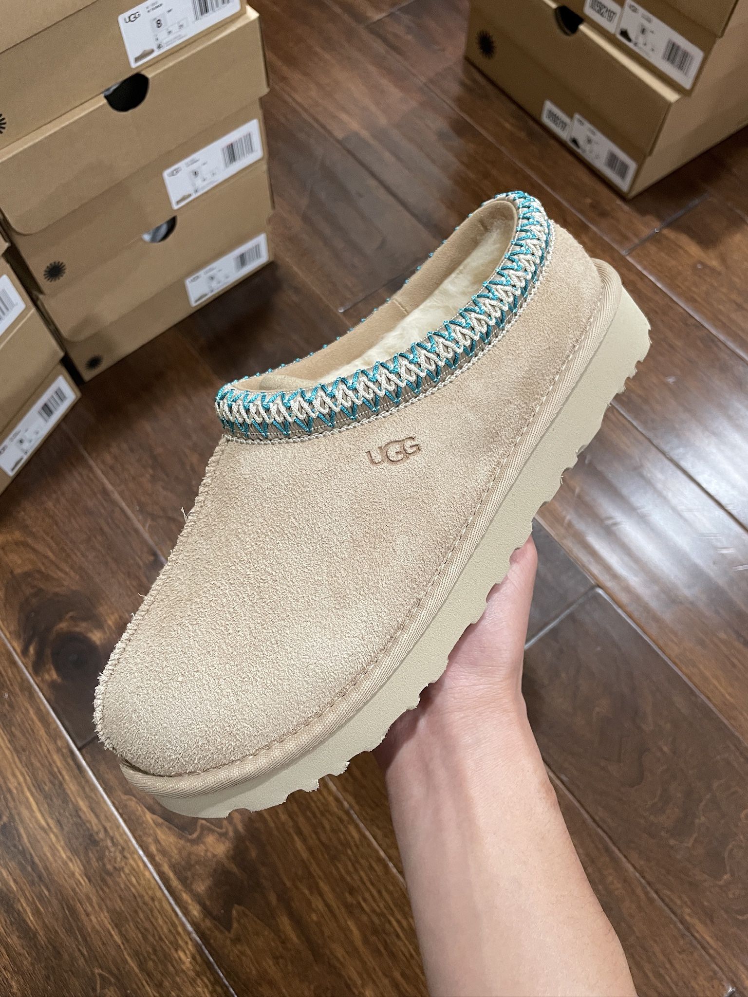 6W, 7W, 8W, 9W - UGG Tasman Driftwood White Pepper Blue Braid Slippers