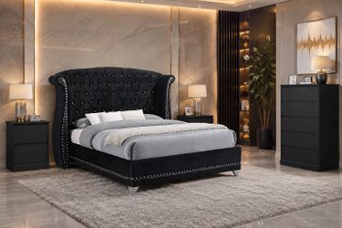 BLACK VELVET BED - tall diamond headboard 😍🖤