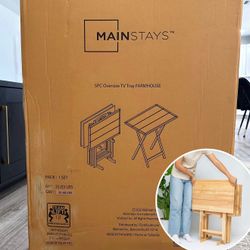 New! Folding XL TV Tray Set of 4 with Storage Rack