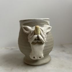 Studio Art Pottery Coffee Mug With Unicorn Head  Approximately 5”