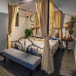 Black Queen metal canopy bed frame