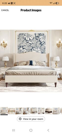 koorlian Queen Size Bed Frame Upholstered Platform Bed with 51" Tall Headboard Wingback, Soft Fabric, Retro Simple Style Platform Bed No Box Spring Ne