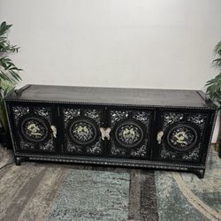 Vintage Korean Mother of Pearl Cabinet 1970s Storage Drawers