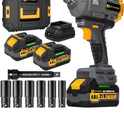 1500Nm Impact Wrench, 1/2" 1107ft-lbs Cordless Impact Gun with 2 x 4.0Ah Battery, 21V High Torque Power Impact Driver with 6 Sockets,Pistola Llave De 
