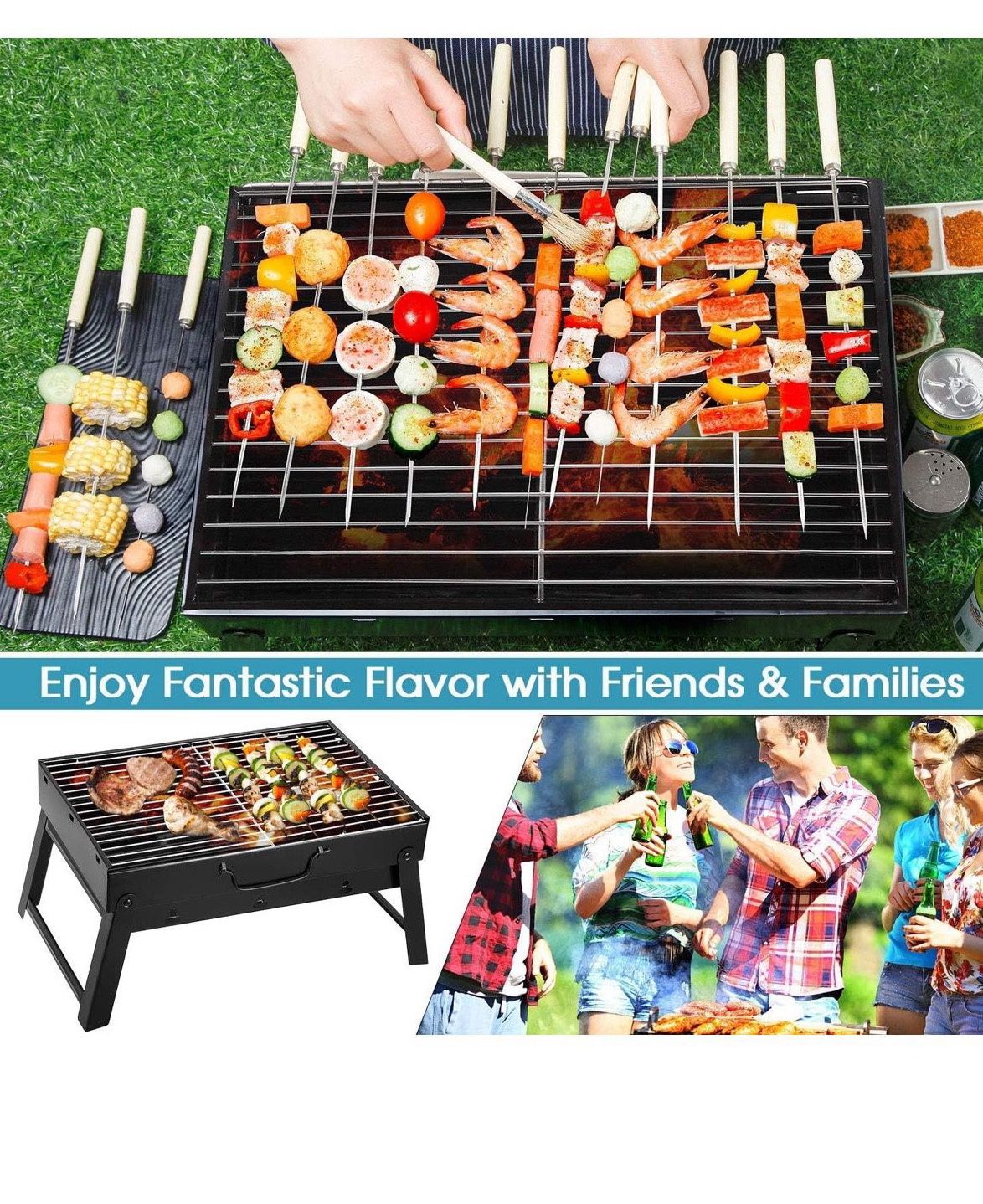Barbecue Grill Portable BBQ Charcoal Grill Smoker Grill for Outdoor Cooking Camping Hiking Picnics Backpacking