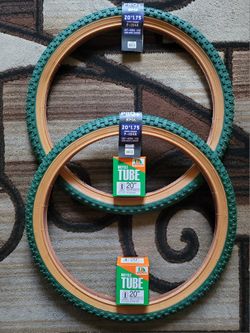 NEW Bicycle Bmx Bike Tires 20" Dark Green Gumwall Knobby Pattern 