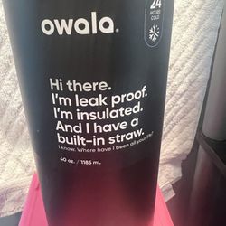 Owala 40oz Water Bottle/ Tumbler Thermal 24hr Hold; Black Sippy N W/ Built In , Hidden Straw