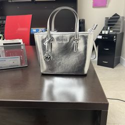 Metallic Michael Kors Top-Zip Tote Bag