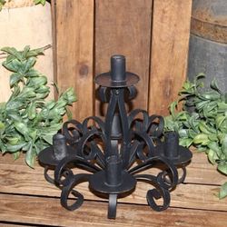 Shabby Vintage Black Wrought Iron Table Top Candleabra Candle Holder