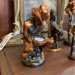 Vintage Copper Miner Panning For Gold Statue