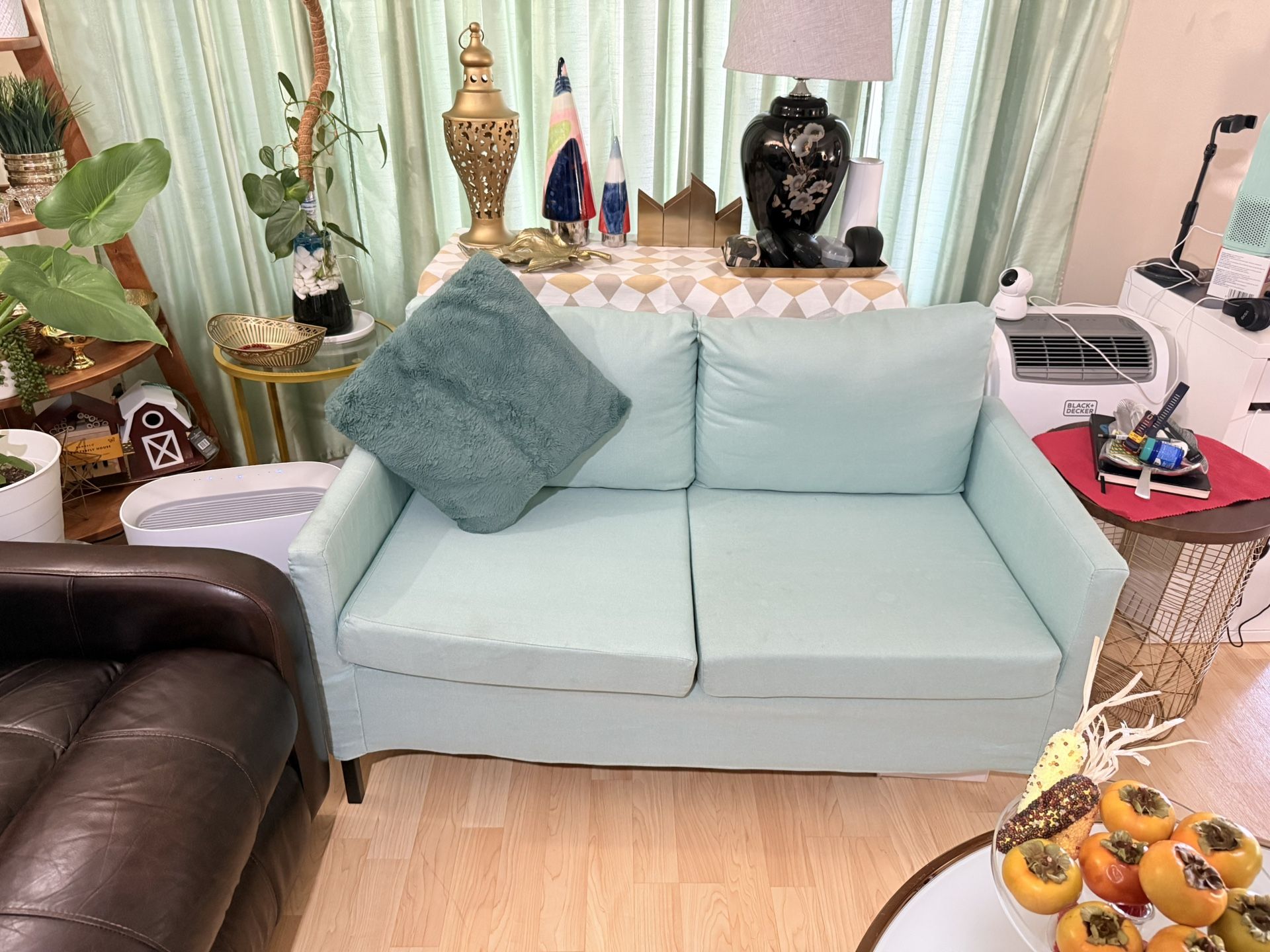 2 PCS UPHOLSTERED TEAL LOVESEAT SOFA