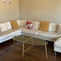 IKEA MORABO Sectional 6 seat crn/chaise, beige color. Leather Sofa with metal legs. It is sturdy , comfortable and in great condition. Regular wear an
