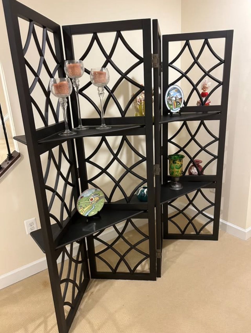 Decorative Folding Shelf Screen / Room Divider with Display Shelves - $100