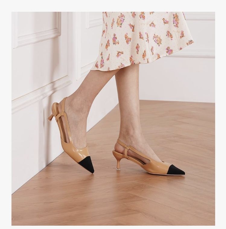 Women's Slingback Pumps Pointed Toe Kitten Heels Closed
