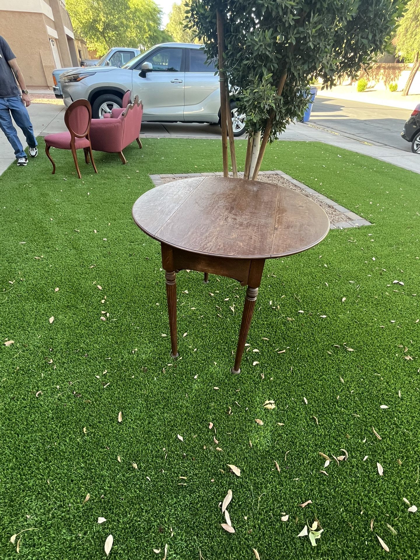 Antique Drop-Leaf Accent Table - Solid Wood, Early American Style
