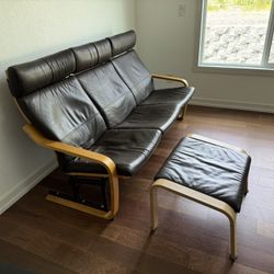 Poang Leather Sofa With 2 Chairs