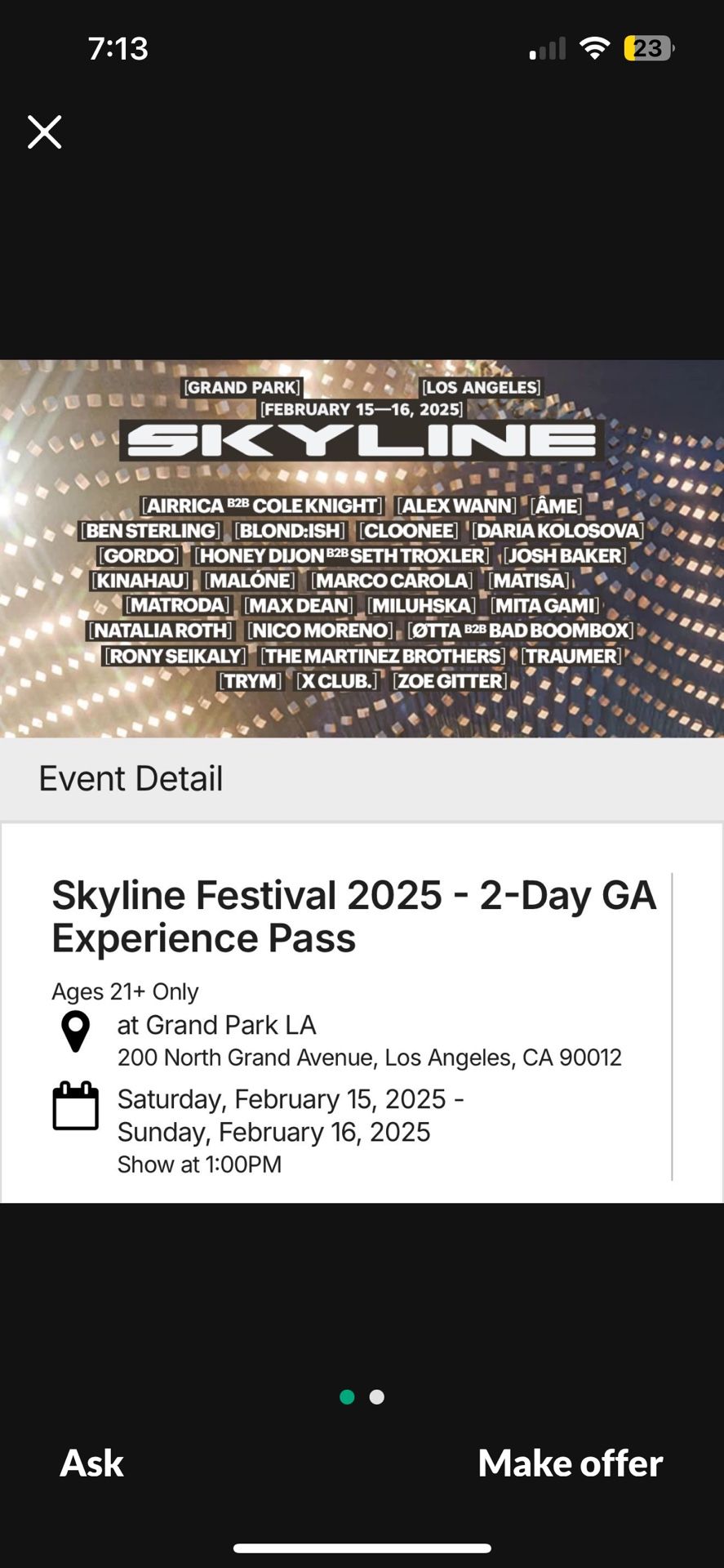 Skyline Festival 2 Day GA Ticket