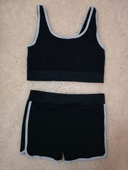 No Boundaries Navy Ribbed Knit 2pc Bralette & Shorts Set Juniors XL