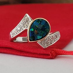 ❤️925 Size 7.75 Precious Sterling Silver and Solid Yellow Gold Topaz, and Mosaic Opal Ring! 👌🎁Post Tags: Anillo De Plata Esterlina y Oro Sólido