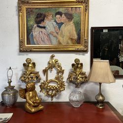 Lamps, Large Oil Painting, Cherubs & Wall Plaques