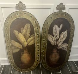 Memories Of Marrakech I & II; Tropical Still Life Palms Metal Wall Art - by Madeling