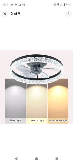 20" Ceiling Fan Light Kit Flush Mount Crystal LED Lamp w Remote Control Dimmable