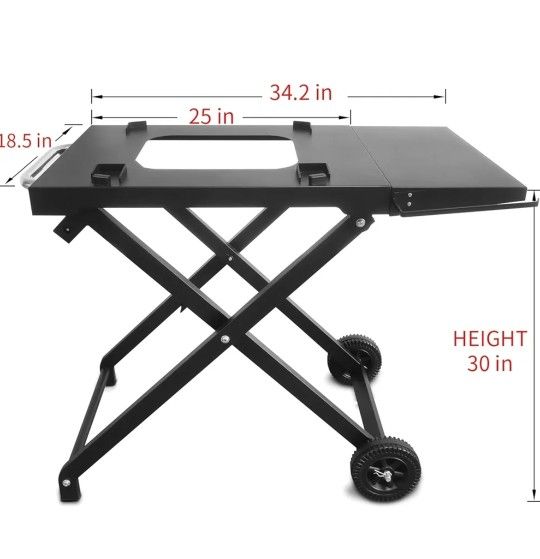 BSARTE METAL Collapsible Grill Stand Fits Ninja Outdoor XSKSTAND for Woodfire OG701 OG751 (OG700 Series) Grills with Side Shelf, Tissue Holder, Side H