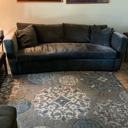 Blue Sofa With  Waterfowl Feathers Pillows 