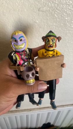 Witch and beetle juice costume figure