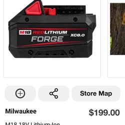 Milwaukee
M18 18V Lithium-Ion REDLITHIUM FORGE XC 8.0 Ah Battery Pack