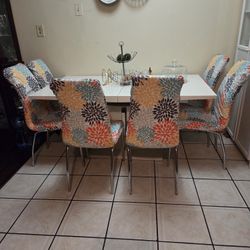 Modern White Dining Table Set w/ 6 Chairs 