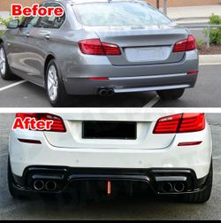 For 11-16 BMW F10 535i Rear Bumper Lip Diffuser w/LED Brake Light Gloss Black