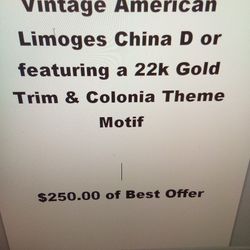 Vintage Limogoes China D OR  22k Gold Trim &Colonia Theme Motif