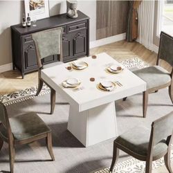 JW1215 31.5 in White Square Wood Pedestal Dining Table, Small Dinner Kitchen Table for 4