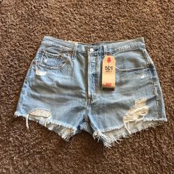 Levi's 501 High Rise Blue Denim Shorts