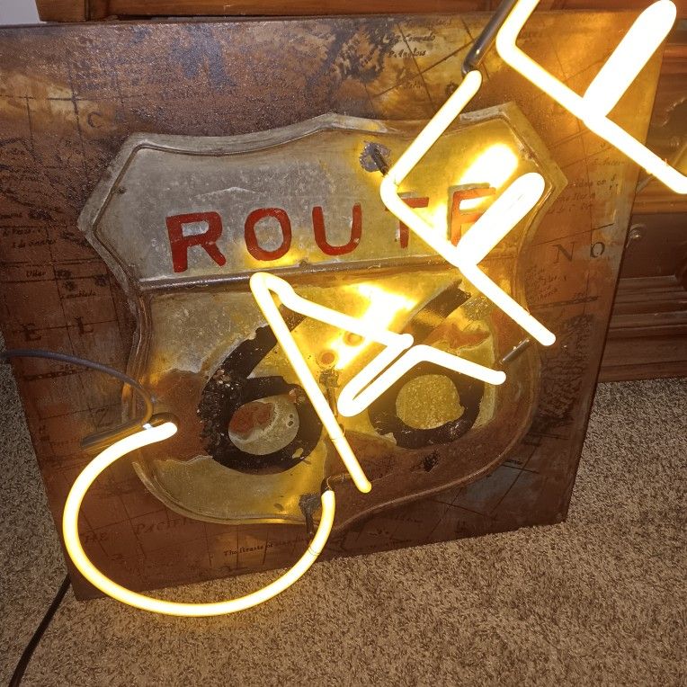 Metal 3D Route 66 Cafe Neon Sign 28"