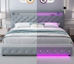 Full size bed /storage and lights