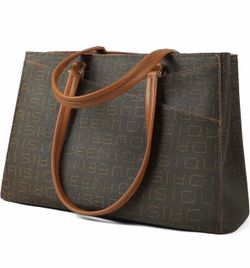 Large Laptop Tote Bag for Women, 15.6 Inch Leather Computer Bag Top Handle Waterproof Leather Busine
