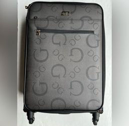 GUESS Logo Debossed Black Rolling Suitcase 24