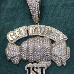 VVS D Moissanite Yellow Gold on  “Get Money 1st” Iced Out Pendant
