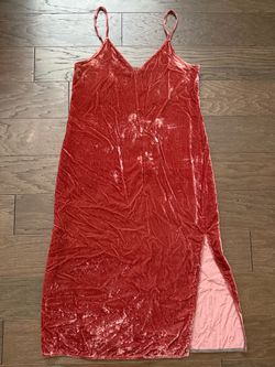 7 For All Mankind Rust Pink Crushed Velvet Velour Midi Slip Dress w Side Slits