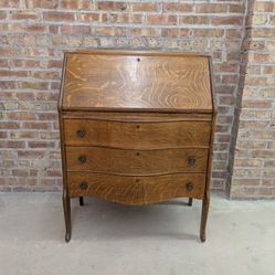 Antique Tiger Oak Tall Secretary Desk With Drawers