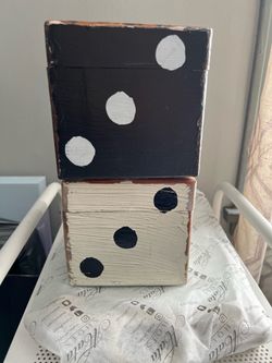2 wooden dice storage boxes or trinket boxes black & white 5x 5”
