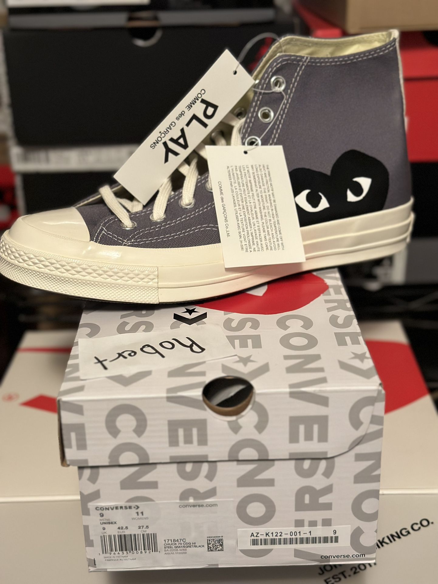 NEW 2021 CONVERSE CHUCK 70 HIGH “Grey Comme Des Garcons Play” Sz3 & 9