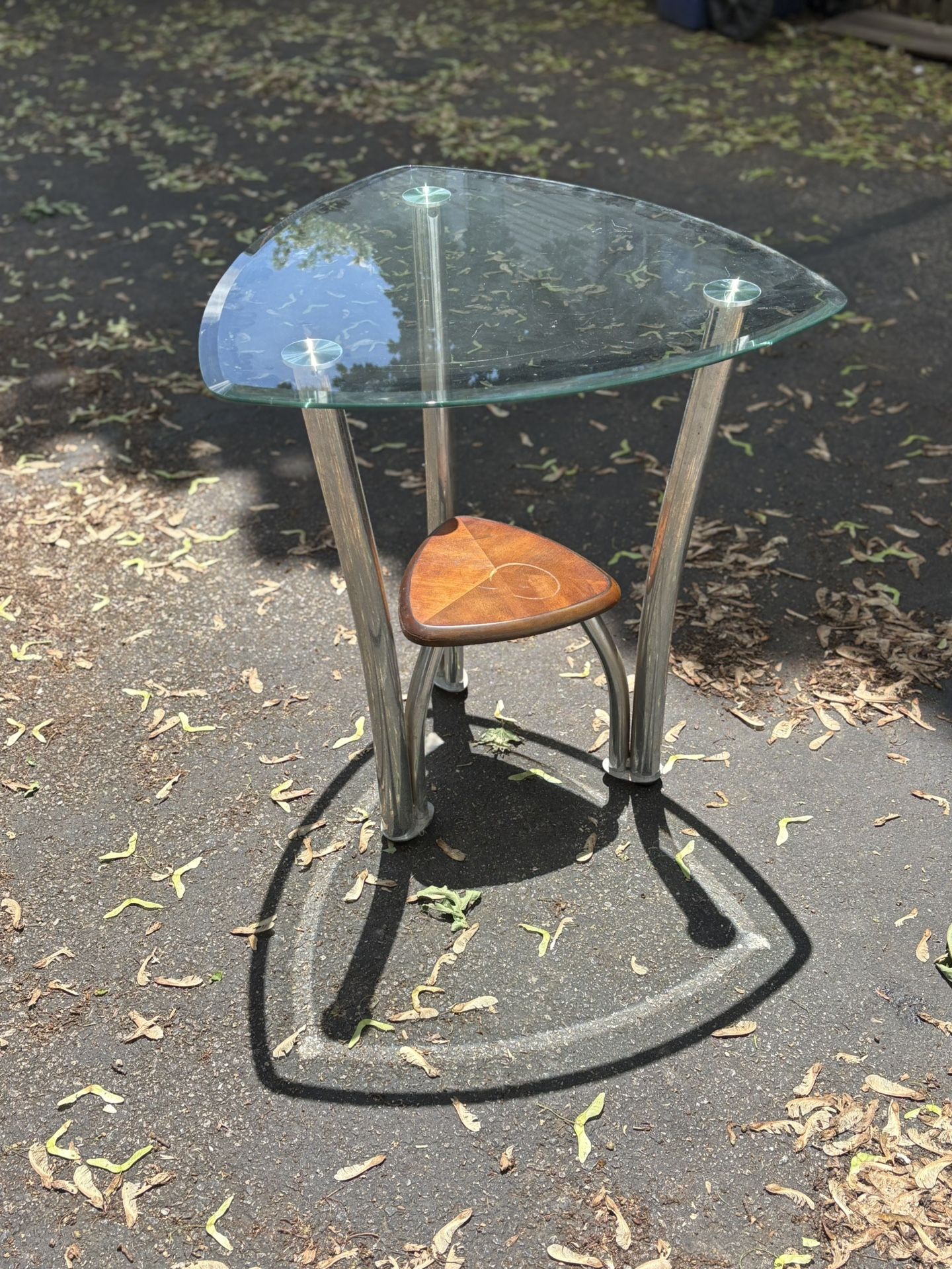 Metal chrome and glass modern accent table