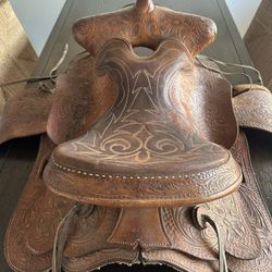 Vintage Hand Tooled Horse Saddle Unique 
